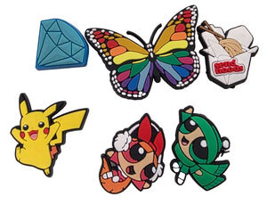 Cute Croc Charms Lot Pikachu Powerpuff Girls Butterfly Diamond Food 6pc Jibbitz